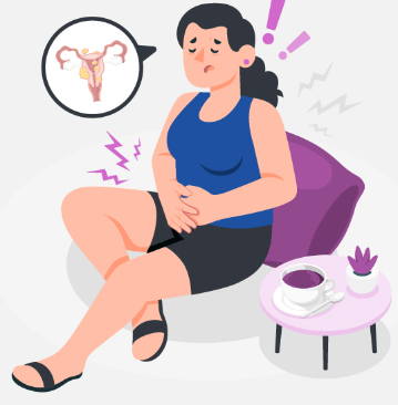 an animated women experience uterus pain